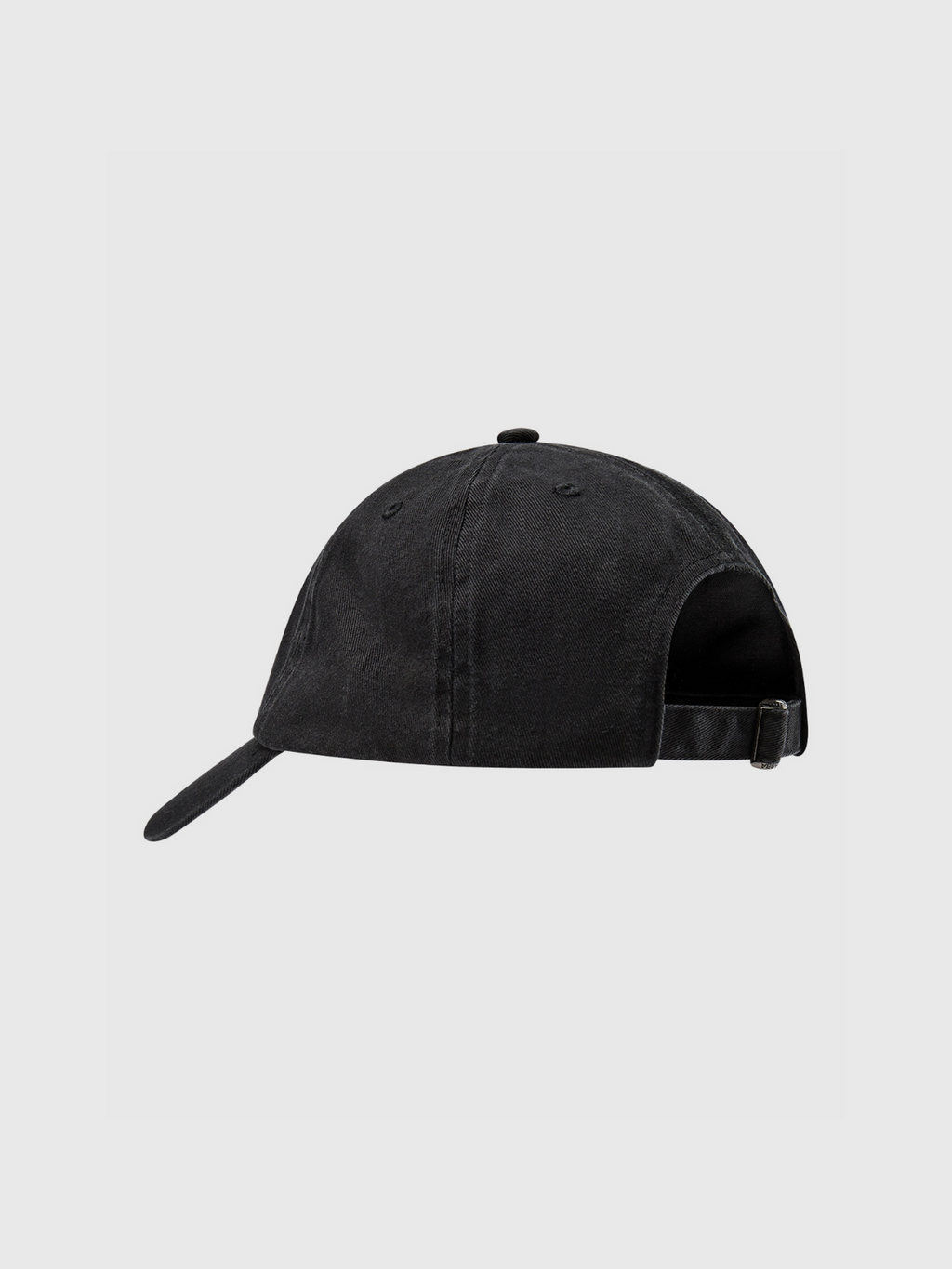 The Gabba Cap - Black by Gabba features a classic black design with a side view, curved brim, ventilation eyelets, and adjustable strap for comfort. Shown on a light gray background.