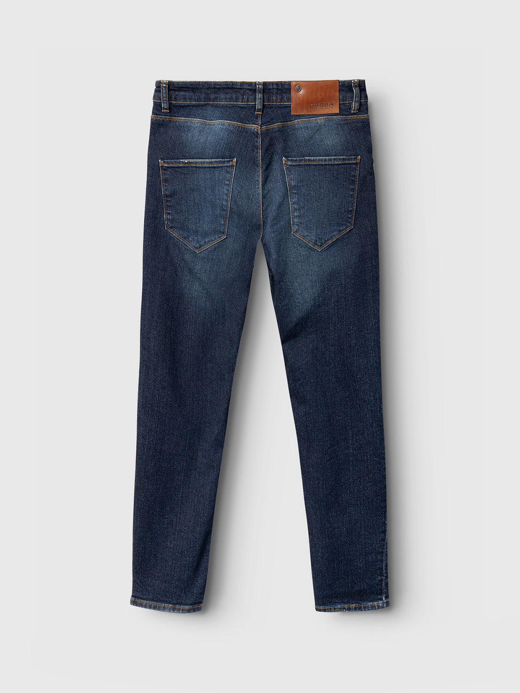 Back view of Gabbas Rey K4441 Mid Blue Denim jeans, featuring a leather waistband patch, two rear pockets, and visible stitching. Displayed on a light backdrop, these jeans exude classic charm.