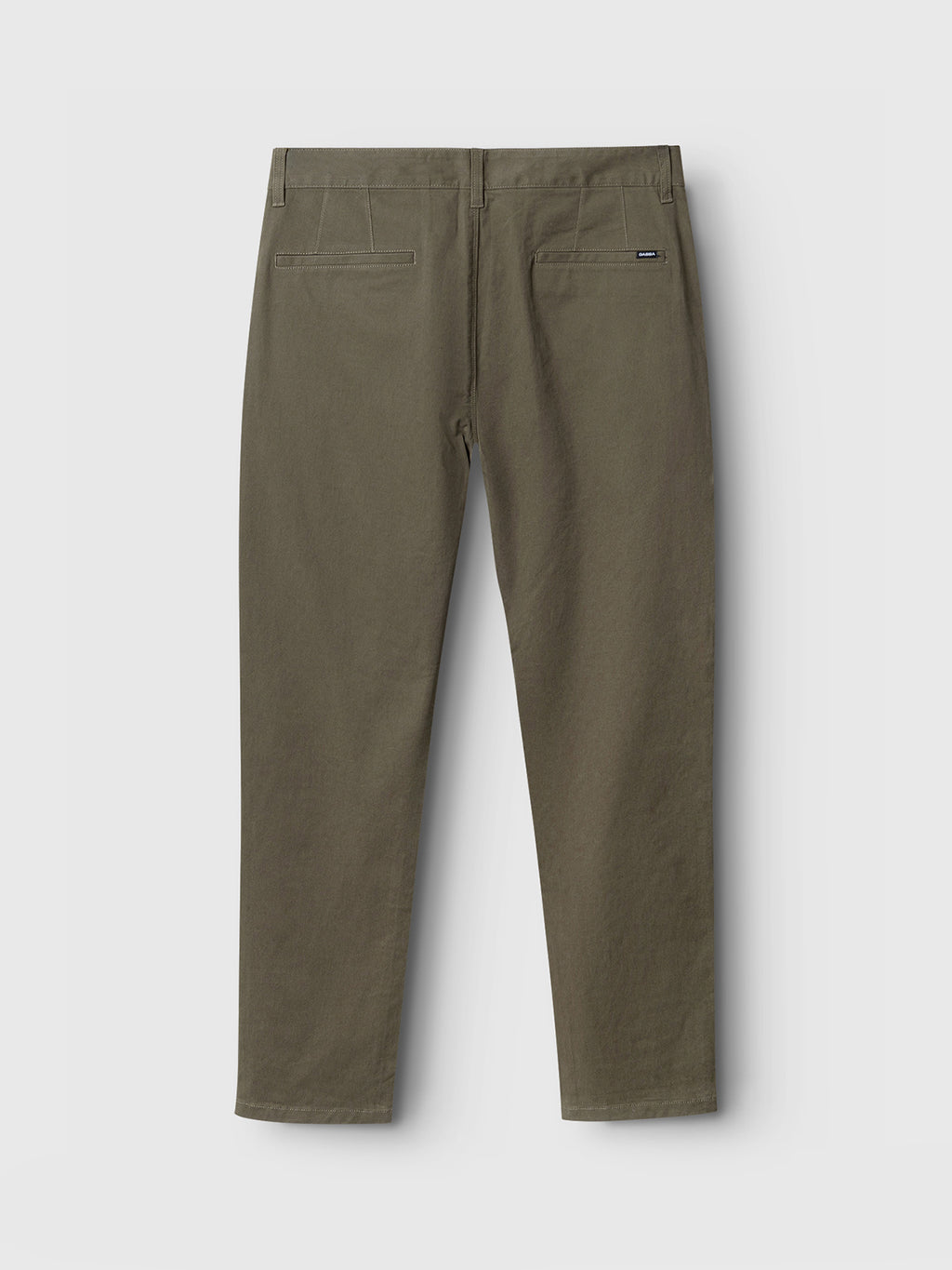 The Venza Chino in olive green by Gabba features a regular fit with two back pockets and a small tag on the right, stylishly set against a light gray background. Ideal for any mens wardrobe.