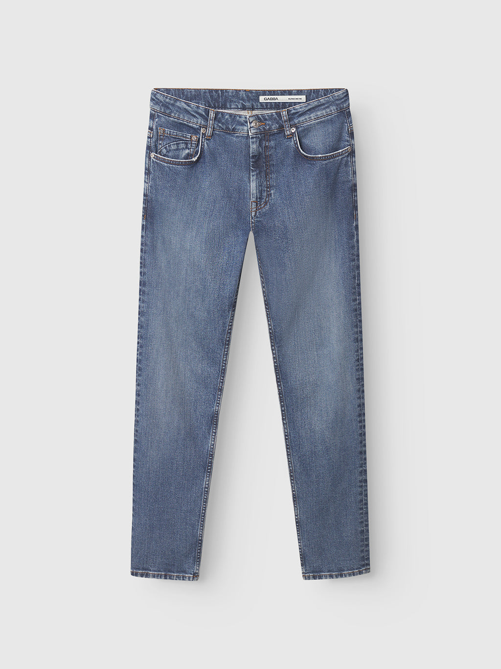 The Gabba Marc F1010 Dark Blue Denim jeans feature a regular fit, straight leg, front and back pockets, and button-zip closure for a modern yet classic look, shown against a plain white background.