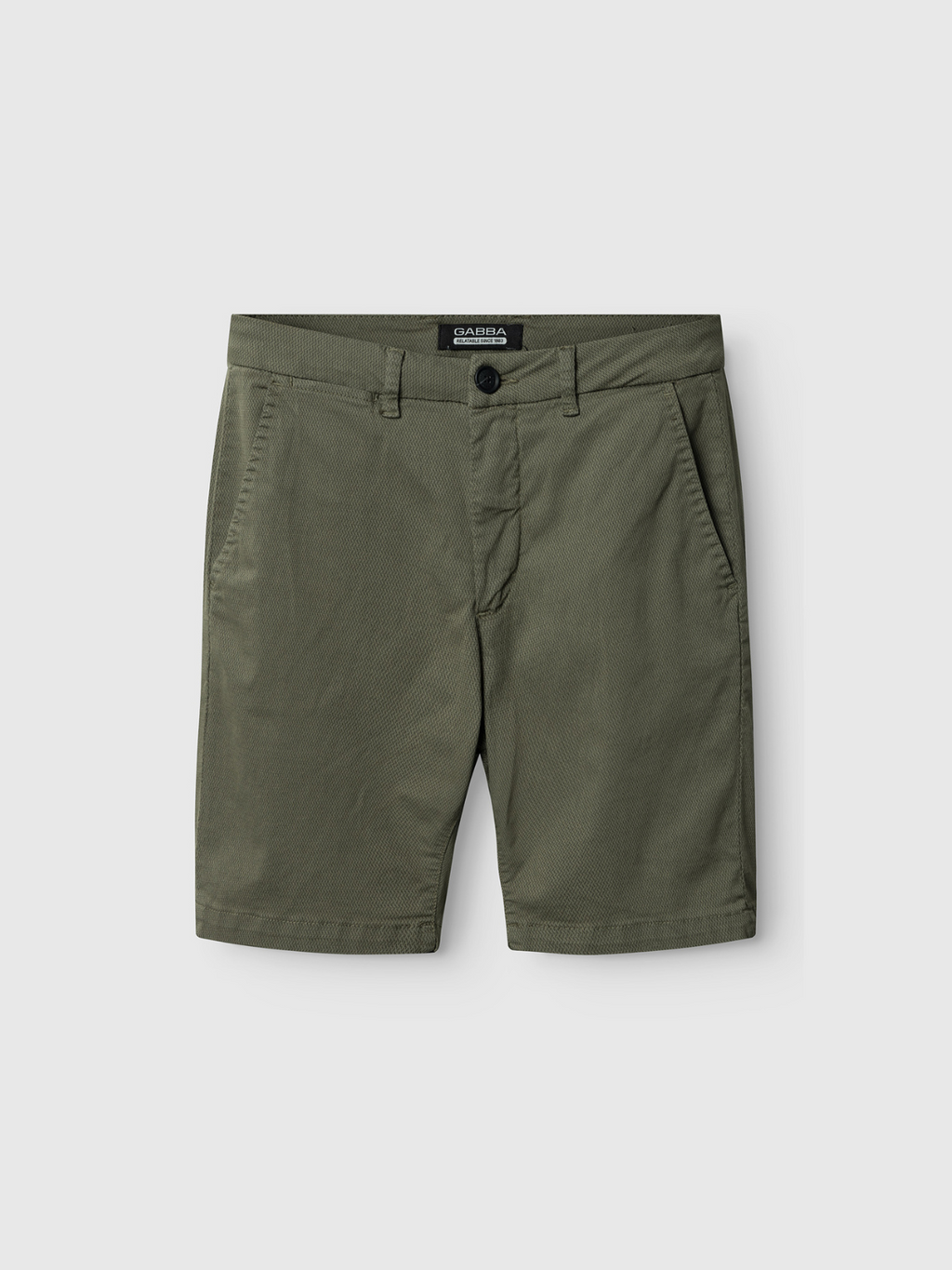 Gabba Jet K3280 Dale Shorts in Deep Lichen Green feature front and back pockets, button closure, and belt loops for style and comfort, shown on a plain white background.