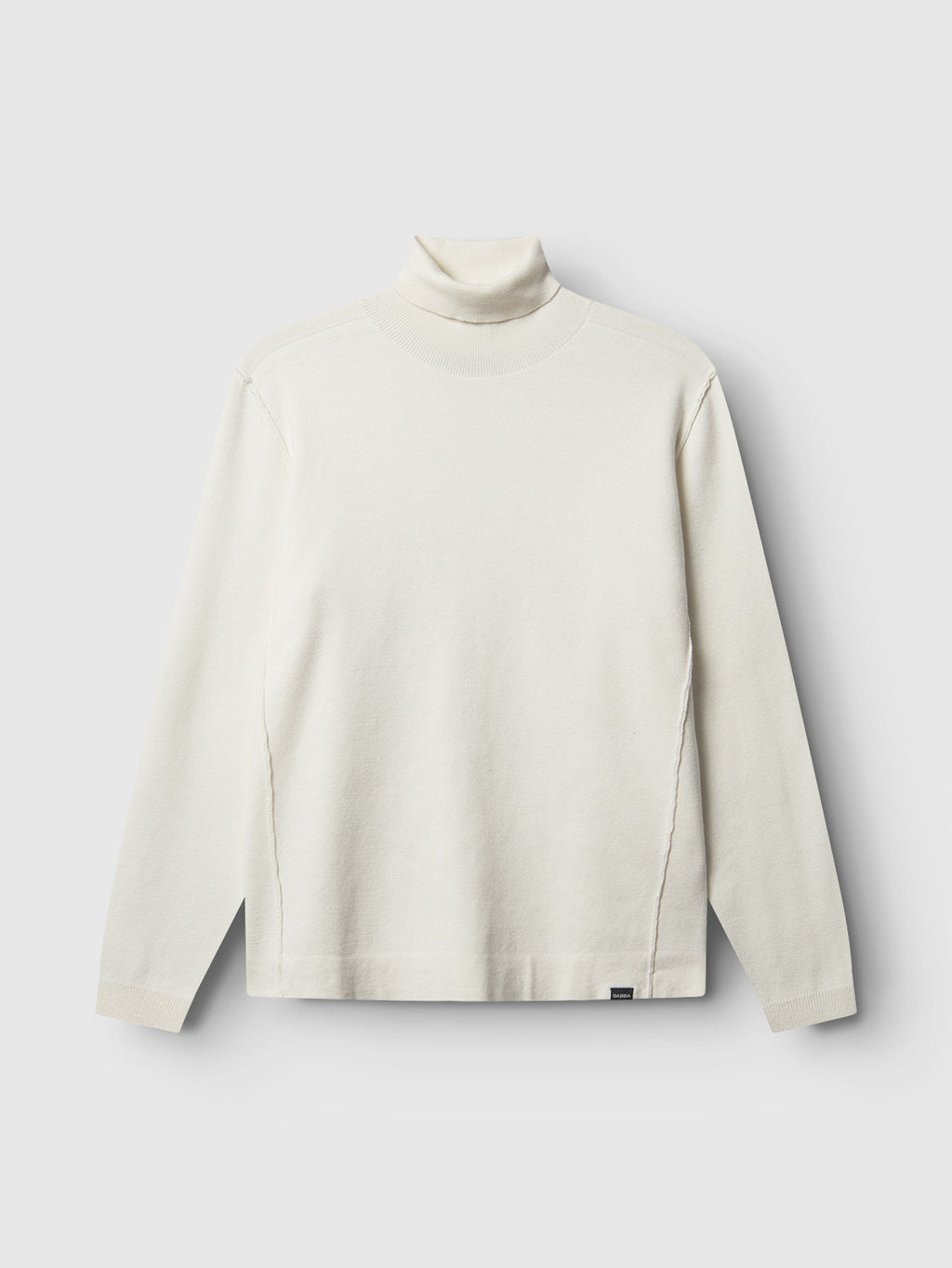 A cream-colored, long-sleeve Blanko High LS Knit turtleneck sweatshirt by Gabba is displayed on a white background. The minimalist Milano knit design, with its subtle texture and lack of logos or embellishments, makes it an essential stylish wardrobe piece.