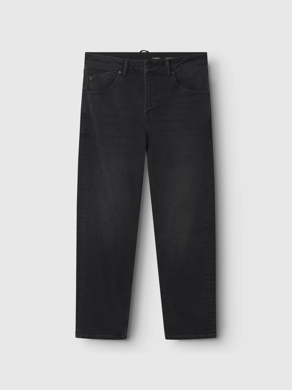 Displaying on a light gray background, the Carl K4430 Limited - Grey Denim by Gabba features durable black denim, a loose straight fit, five pockets, and visible stitching.