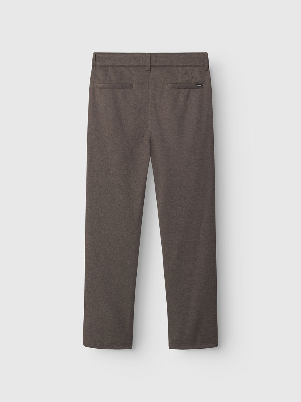Back view of Gabbas Venza GKnit trousers in a classic straight-fit, dark gray on white background. They feature two subtly stitched back pockets, showcasing innovative structure fabric for enhanced elegance.