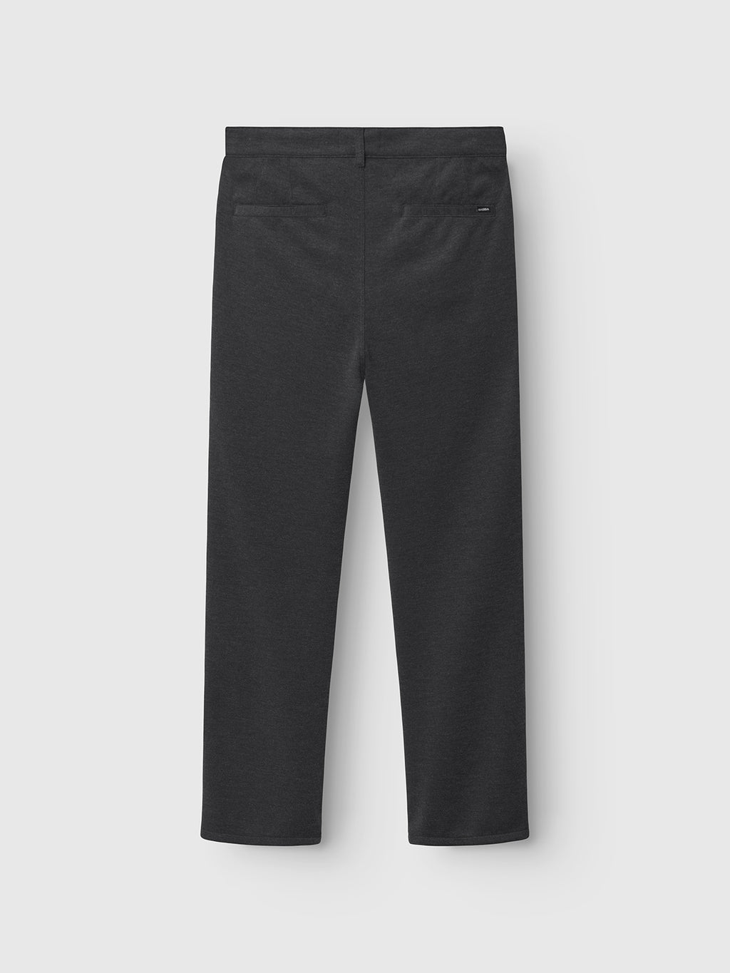 The Venza GKnit by Gabba are dark grey dress pants shown from the back on a light grey background. Made from innovative structured fabric, they offer two back pockets and a tailored classic fit.