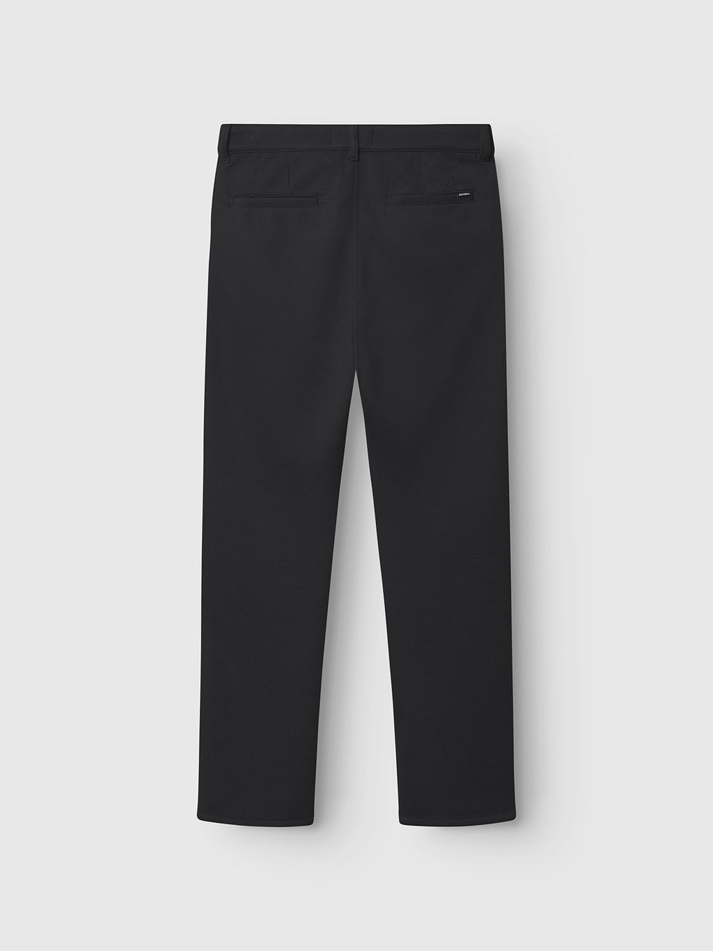 The Venza GKnit - Meteorite by Gabba showcases a classic back view of black dress pants on a white background. With a straight-leg cut, these pants feature two back pockets with button closures, crafted from innovative structure fabric for a sleek silhouette.