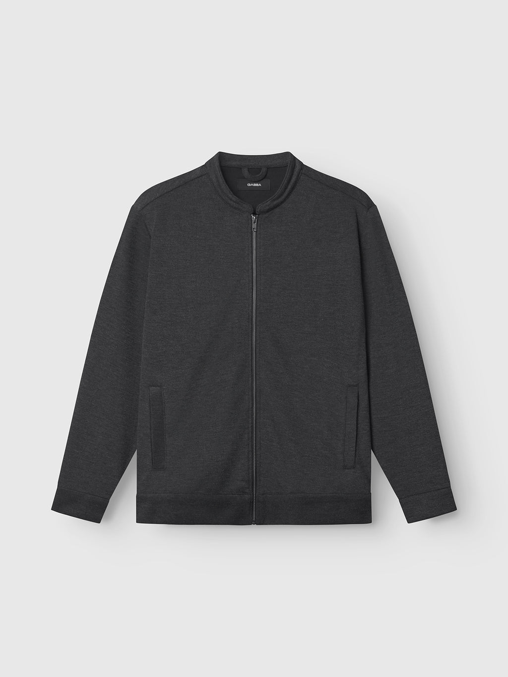 The Gabba Toto Gknit - Dk. Grey is a dark gray, long-sleeve zip-up jacket made from a soft viscose mix, featuring a round collar and two front pockets, shown on a plain white background.