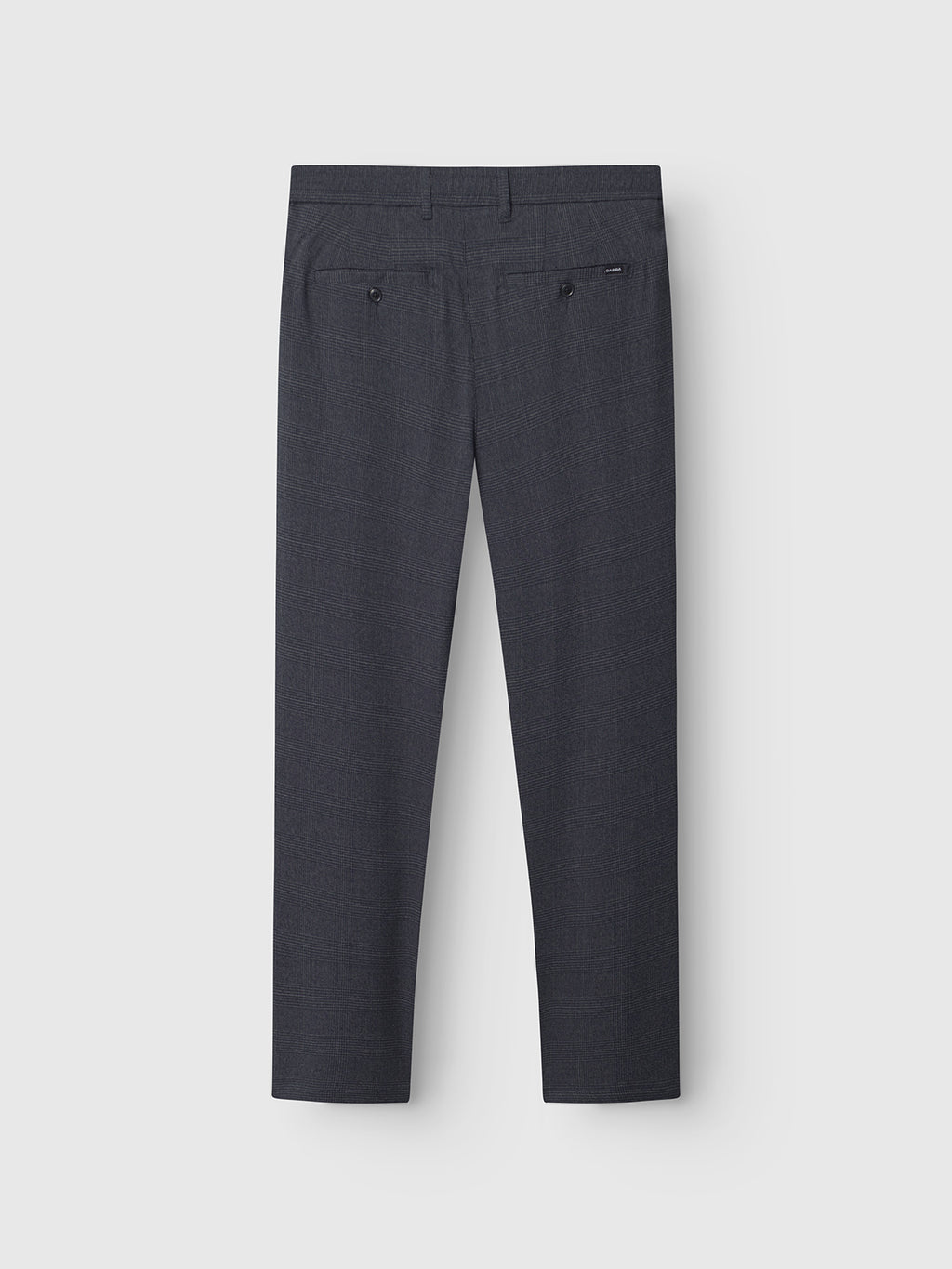 The navy Napoli 19 Field pants by Gabba, styled like classic formal trousers, are set against a light gray background. Featuring a straight-cut design with rear pockets that have button closures and belt loops, they seamlessly blend timeless style with comfort.