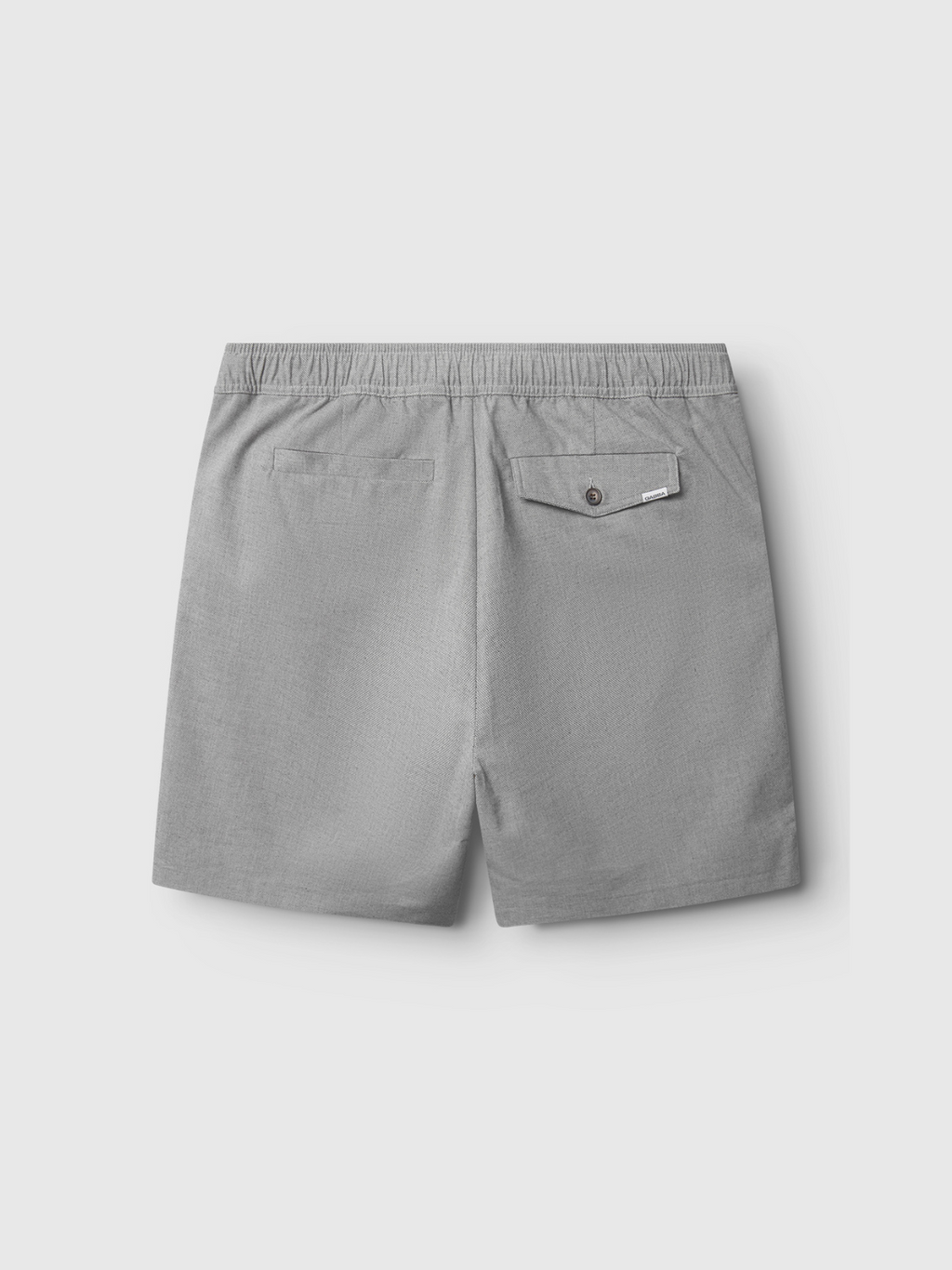 Gabba Coz Belt Carre Shorts in light grey offer superior comfort with an elastic waistband, two back pockets (one buttoned), and a small white tag. Displayed flat, these shorts showcase their classic design against a plain background.