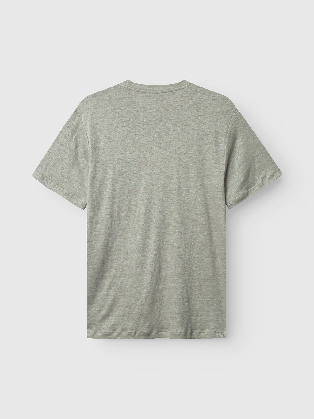 The Gabba Duke Linen Logo SS T-shirt in light green is displayed facing backward against a neutral background, showcasing short sleeves and a classic cut with subtle tone-on-tone stitching.