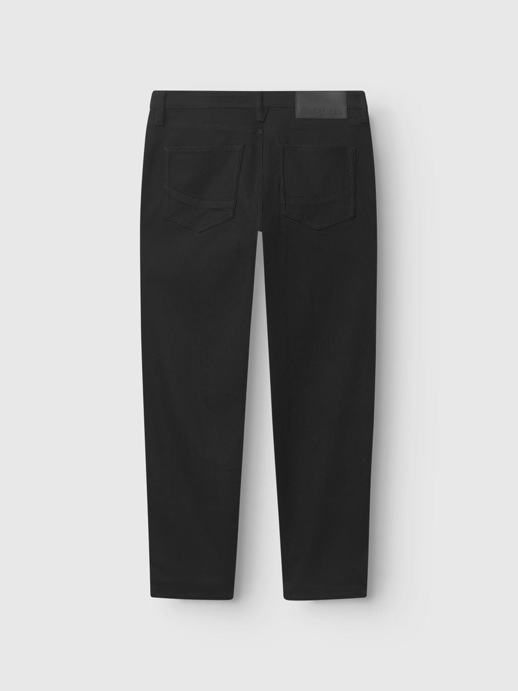Gabba Max Sword - Black Denim pants in a sleek black wash, shown from the back with two pockets, black waistband patch, straight legs, and minimal design on a light gray background. Modern slim fit.