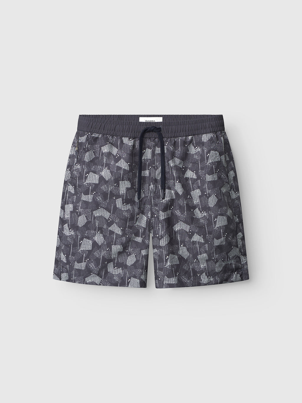 The Gabba Jackson Print - Blue Pattern swim shorts feature a comfortable elastic waistband and adjustable drawstring.