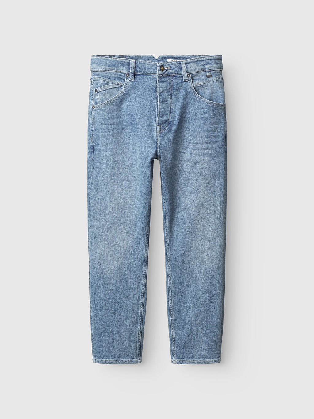 The Alex Foursix Limited Lt. Blue Denim by Gabba features a button-zipper closure and trendy design with large back pockets. Subtle thigh fading and slightly distressed fabric give these straight-leg jeans a casual vibe.