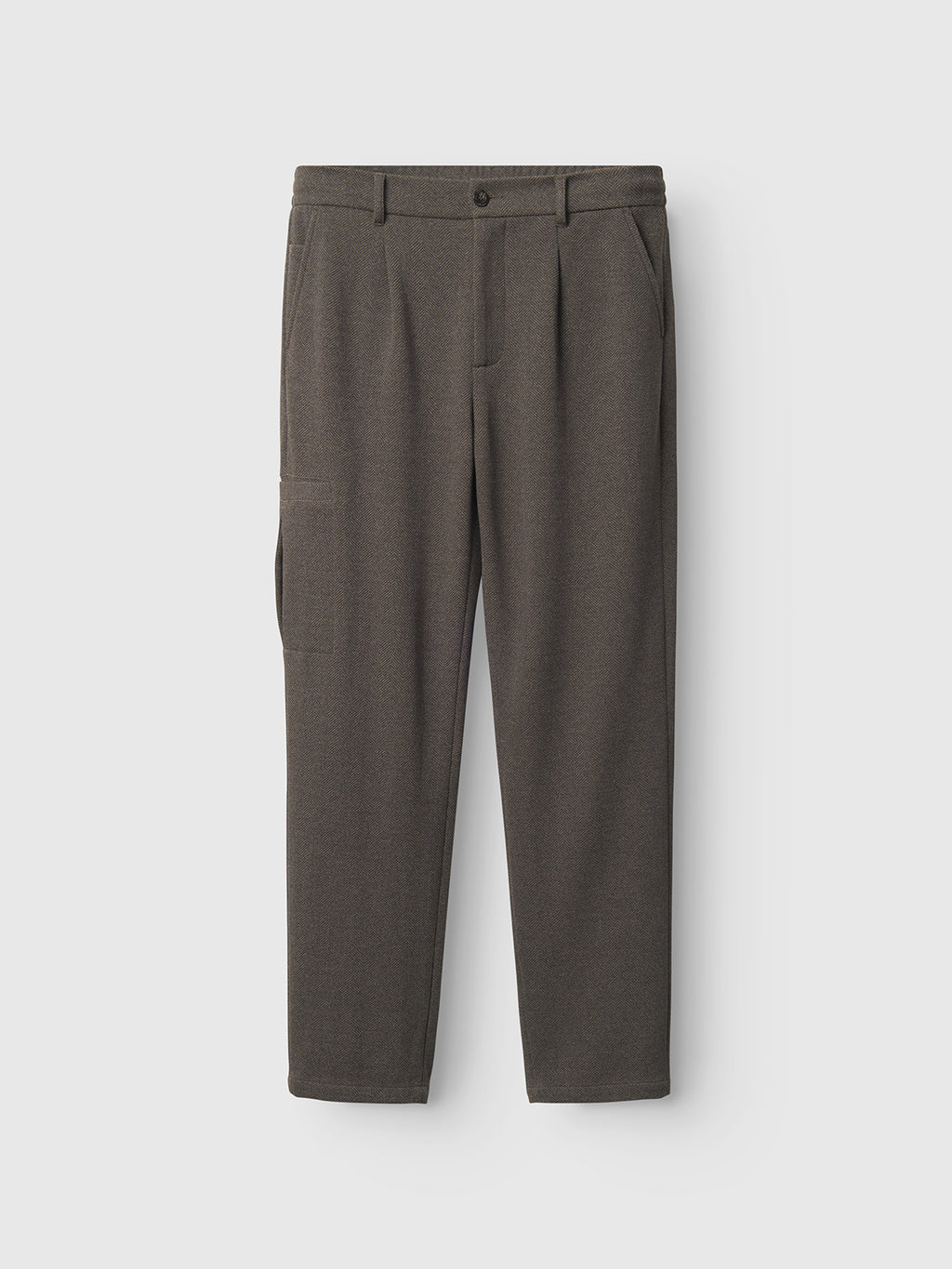 Napoli 19 Tweed trousers by Gabba, in dark gray, offer a classic fit with button and zipper closure, belt loops, side pockets, and a thigh pocket. They are showcased against a light background.