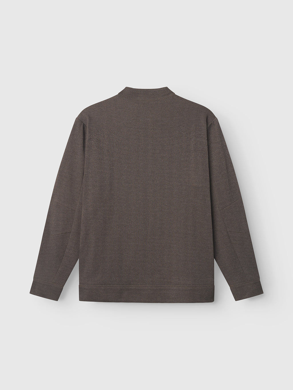 A brown, long-sleeved, collared sweater by Gabba called Nik Tweed is crafted from tweed fabric. Displayed on a light gray background, its shown from the back to emphasize its minimalistic style making it ideal for everyday wear.