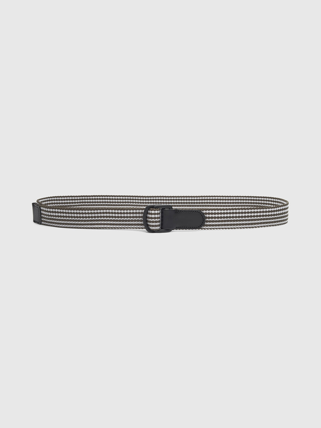 The Manica Belt - Navy Stripe by Gabba features a black and white pattern with a premium black metal buckle, set against a plain light grey background.