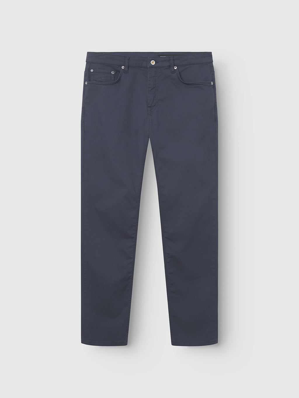 Marc K3280 Dale - Navy jeans by Gabba are showcased on a light grey background, highlighting their dark blue denim, signature stitching, and classic five-pocket style with metal rivets. These regular straight fit jeans feature a button closure at the waistband.