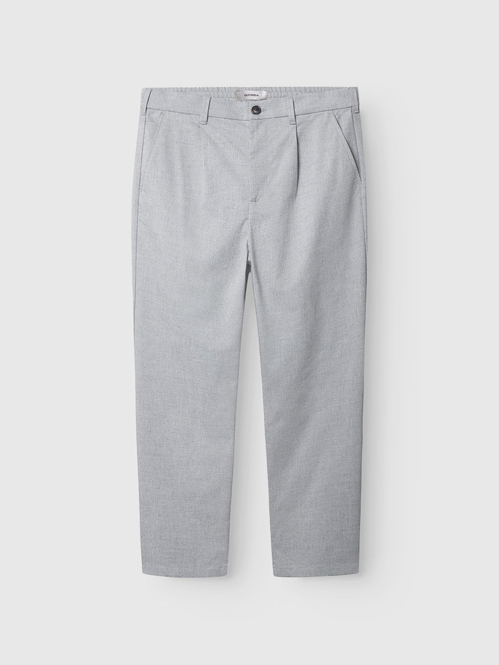 The Gabba Napoli 19 Carre - Lt. Grey pants feature a straight leg cut, side pockets, belt loops, and a button-zip closure for classic comfort, shown against a plain white background.