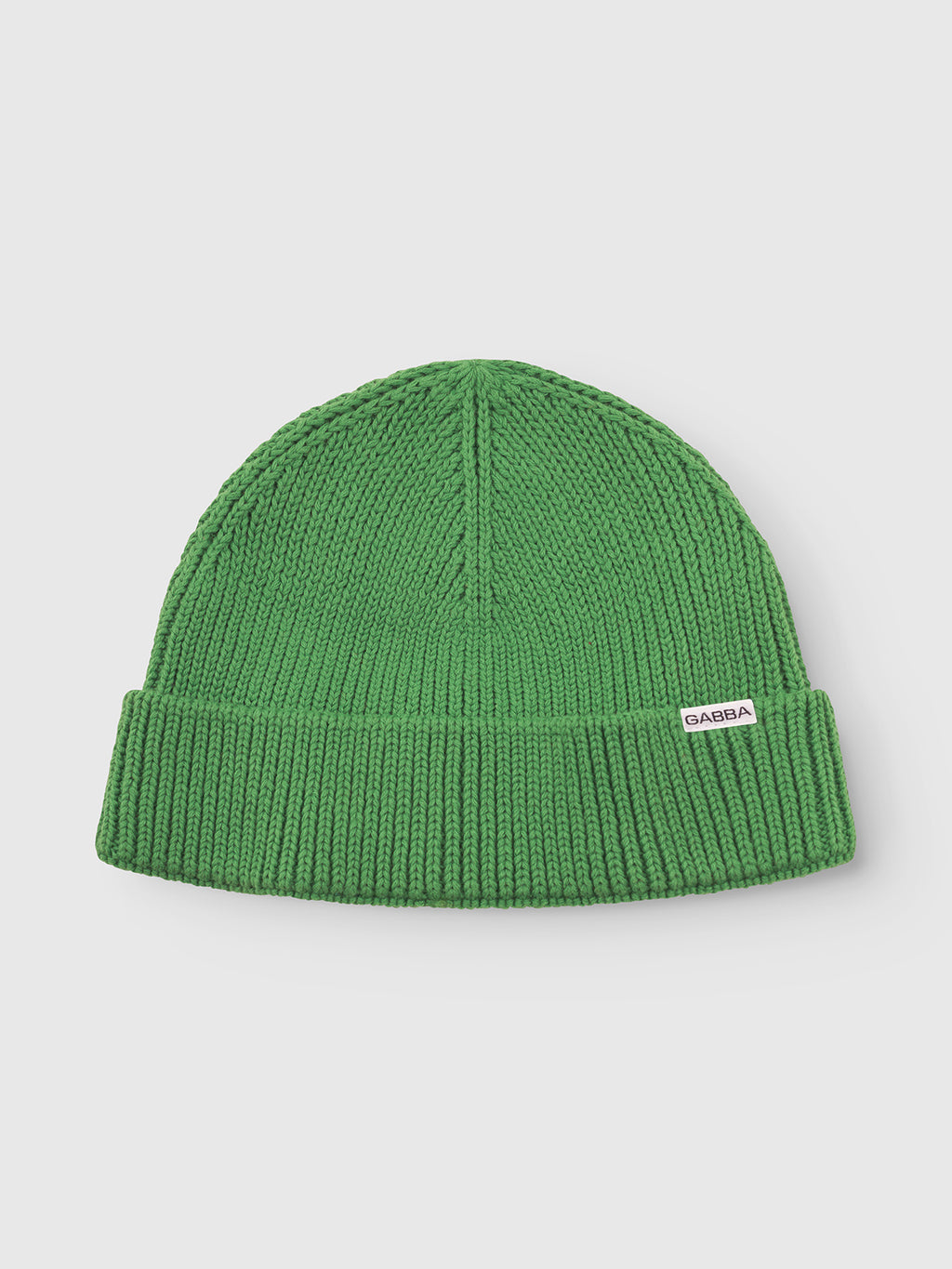 The Gabba New Mount Beanie - Green features a ribbed knit design with a folded brim and small white label on the cuff, offering textured patterns that stand out beautifully.
