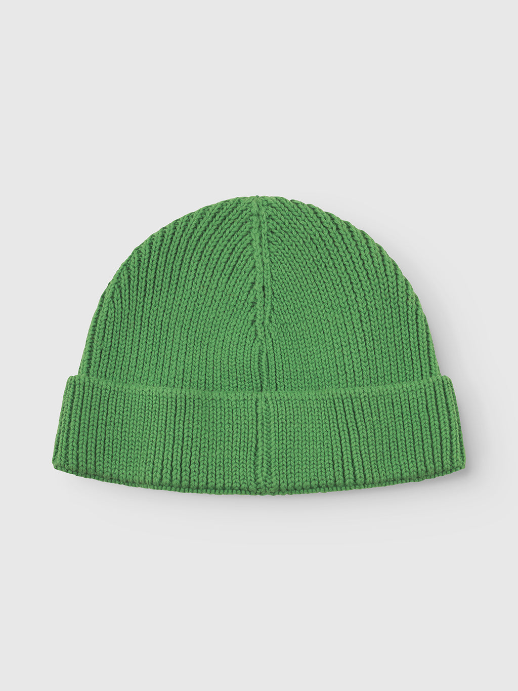 The New Mount Beanie by Gabba is a vibrant green knit hat on a plain white background, featuring a ribbed design running vertically from its folded brim to the top for added texture and style.