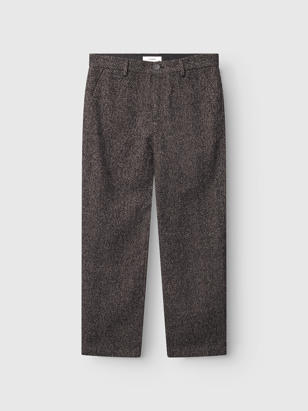 The Gabba David Wide - Brown features wide-fit chino trousers in dark brown with black speckles, belt loops, front button closure, and side pockets, shown against a plain light grey background.