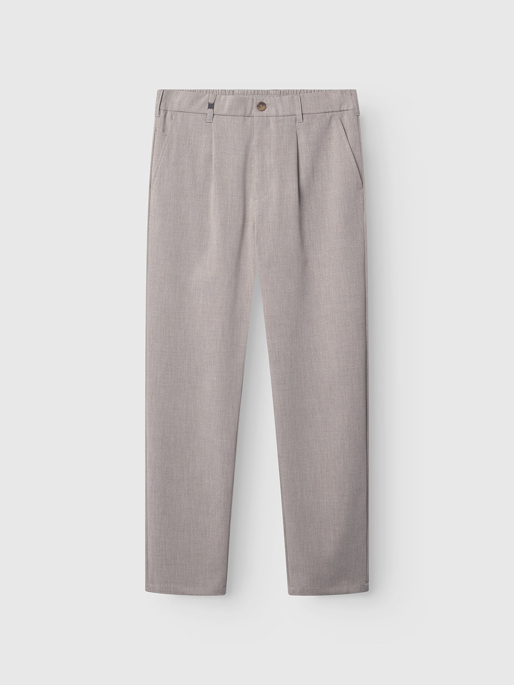 Gabba’s GABnapoli 19 Phin GRS - Sand are light gray straight-leg trousers in a wool-viscose blend, tailored with pleats, side pockets, belt loops, and button closure, shown on a plain white background.