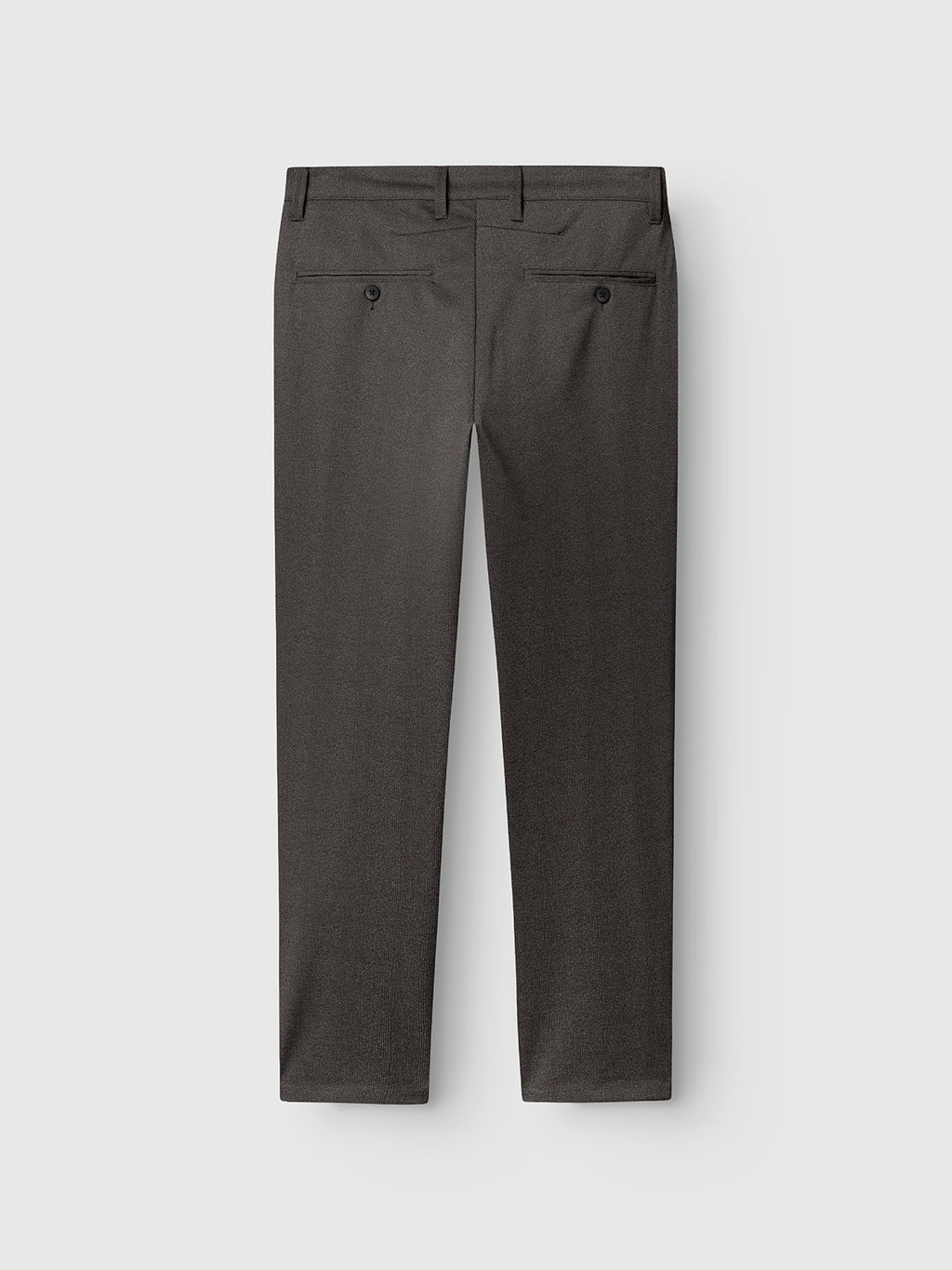 The Paul Nygo - Grey dress pants by Gabba are shown from the back, featuring two back welt pockets with button closures. These slim, straight-cut stretch trousers offer a clean modern look on a light gray background.