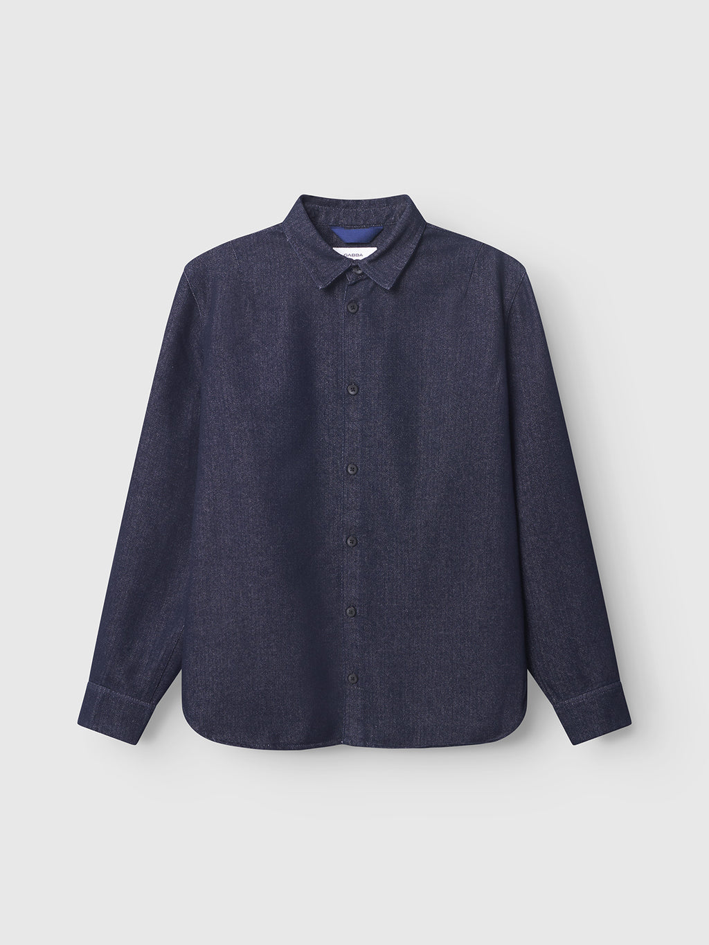 The Gabba Sven Reg Chev - Dark Navy is a long-sleeve denim shirt with a classic collar, shown against a plain light gray background.