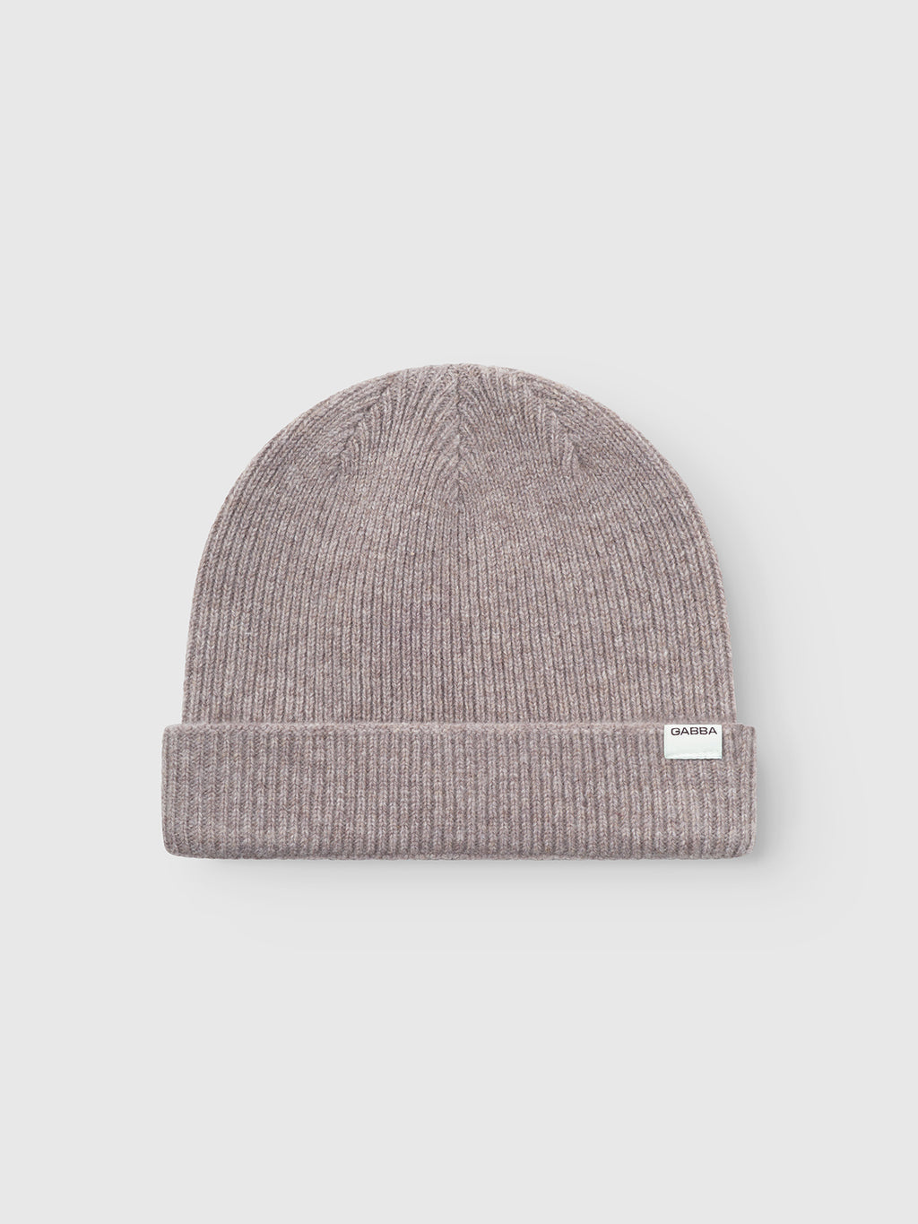 The Gabba Biella Aico - Lt. Brown ribbed knit wool beanie is shown on a plain white background, featuring a folded brim with a small white label on the front right side—an essential winter accessory.
