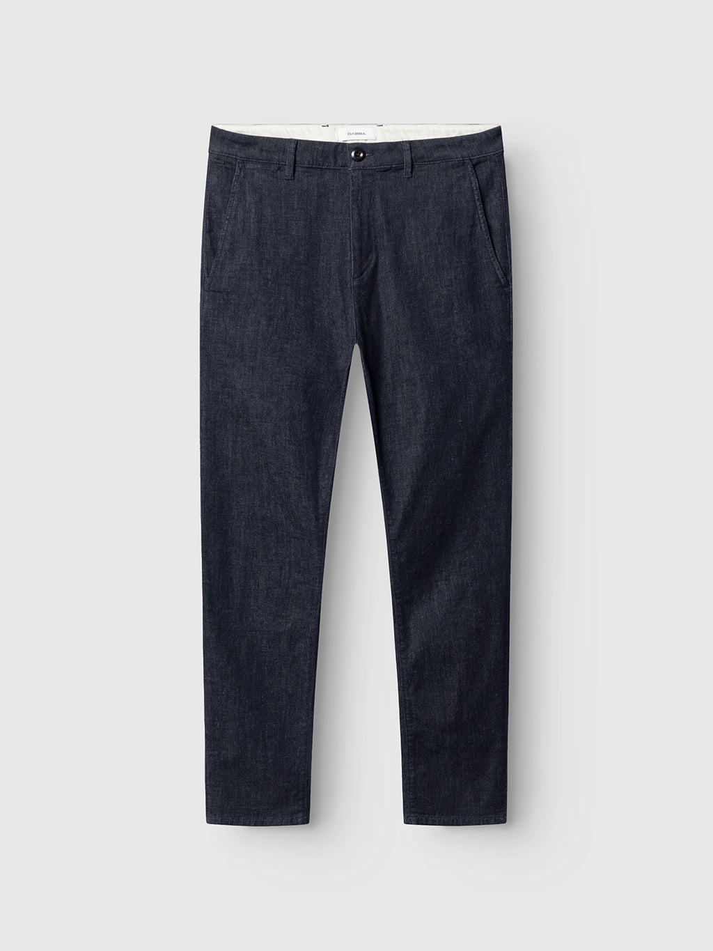 Gabba Paul Sisu - Dark Denim straight-leg pants with side pockets, button and zip closure, and belt loops, shown on a plain light gray background.