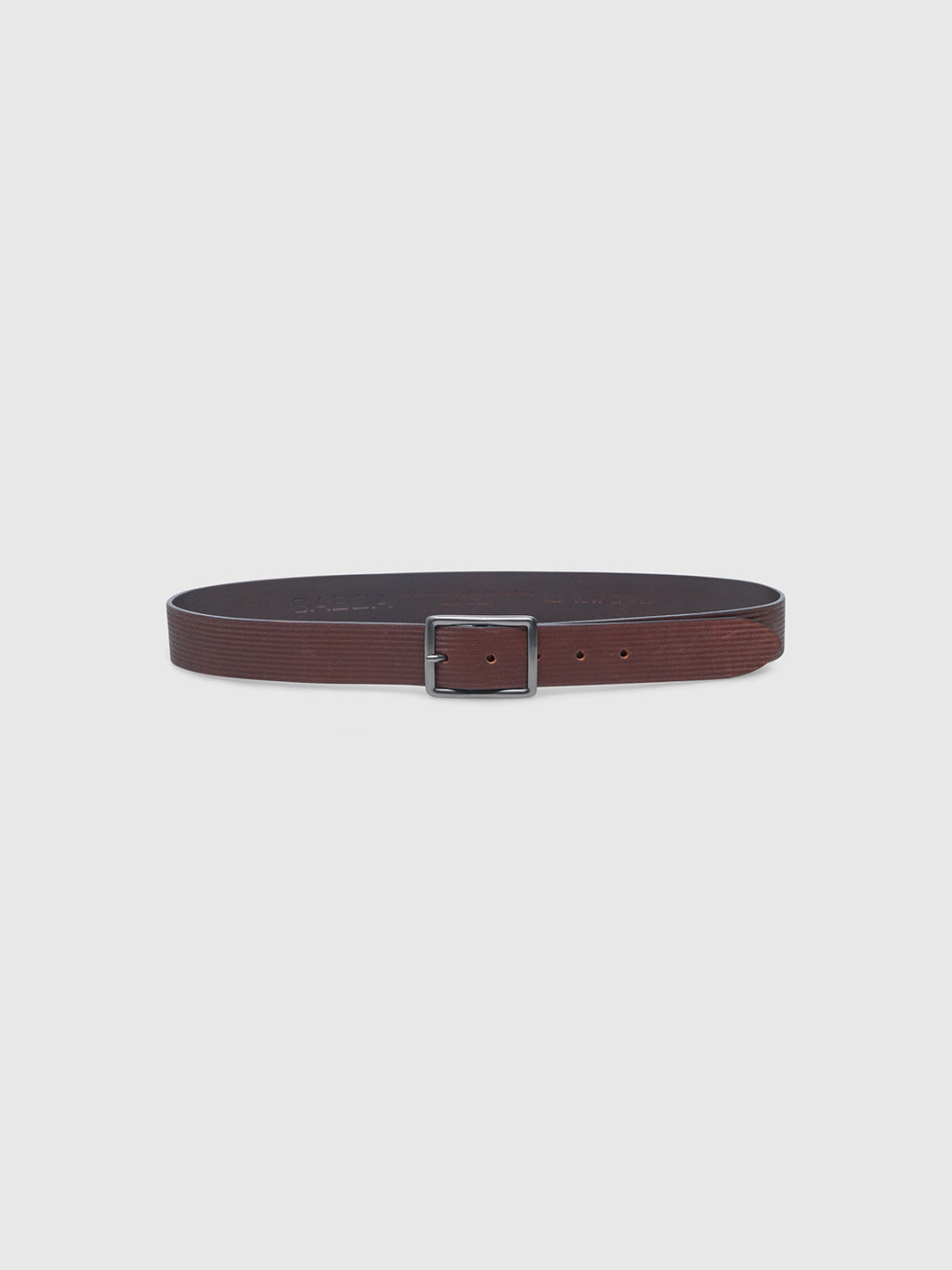 The Gabba Godrone Belt in brown features durable leather and a silver rectangular buckle, shown flat on a plain light gray background.