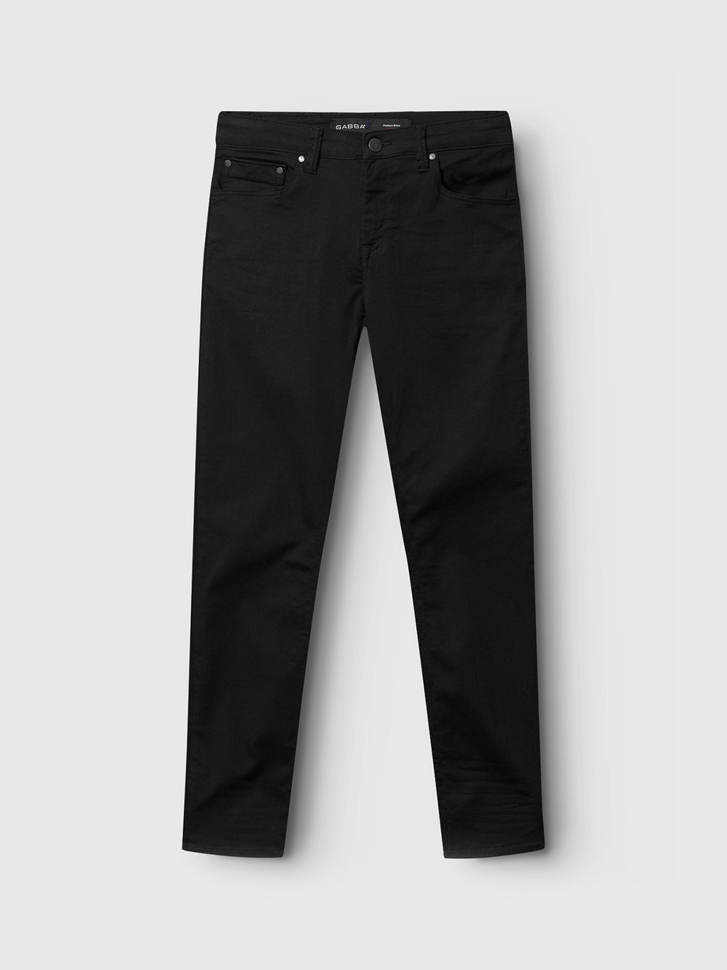 The GABBA Jones K1911 Black Jeans feature five-pocket straight-leg design with a slim silhouette in super-stretch black denim, set against a plain white background.