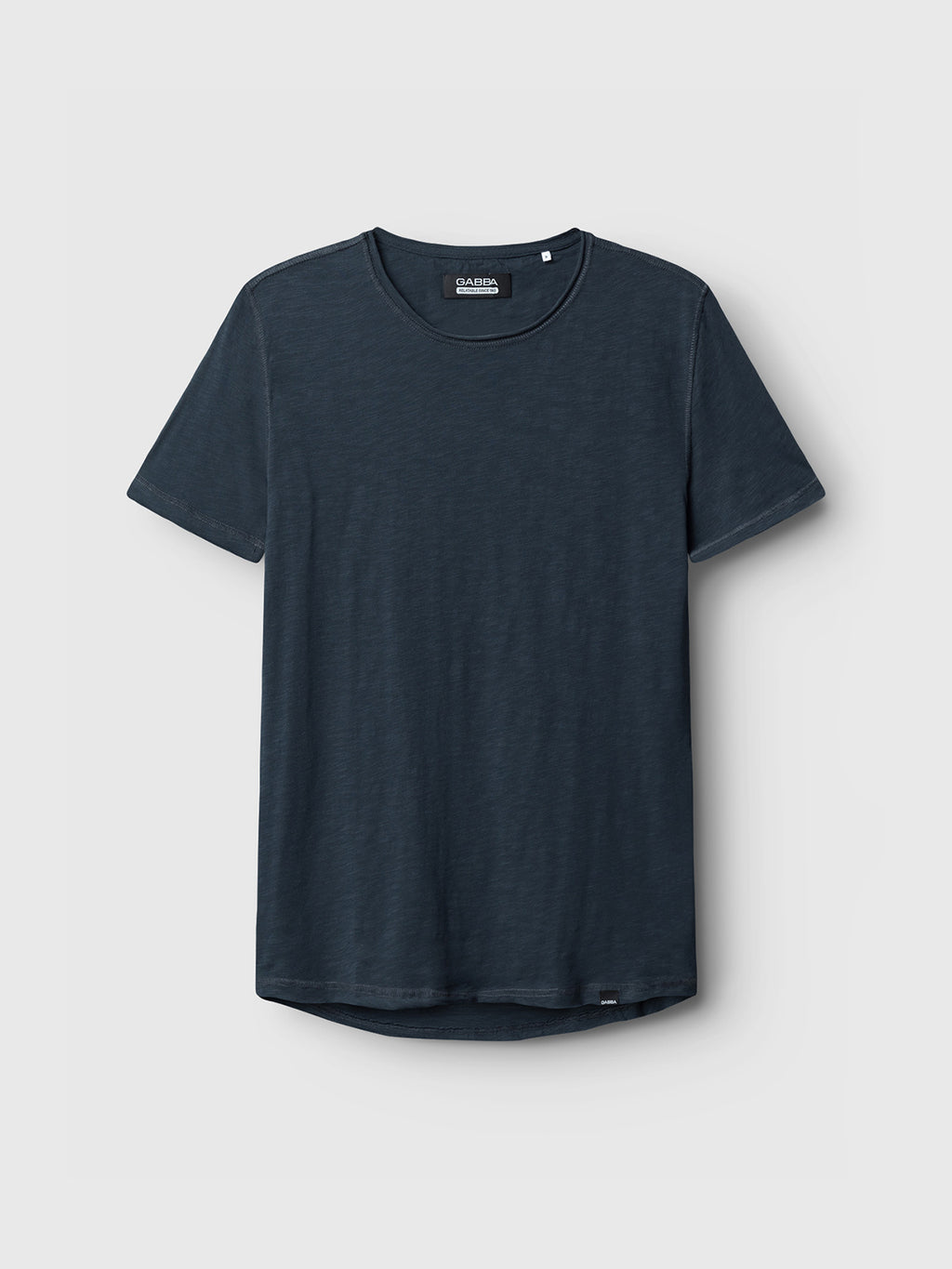 Navy Konrad Slub S/S Tee by GABBA, featuring a round neck and short sleeves for comfort and regular fit, showcased on a plain light background.