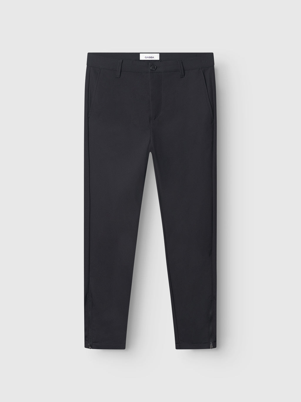 The GABBA Pisa Small Dot - Black pants, crafted from a high-stretch cotton blend with side pockets, button closure, and belt loops, offer effortless metro style and are shown flat against a light background.