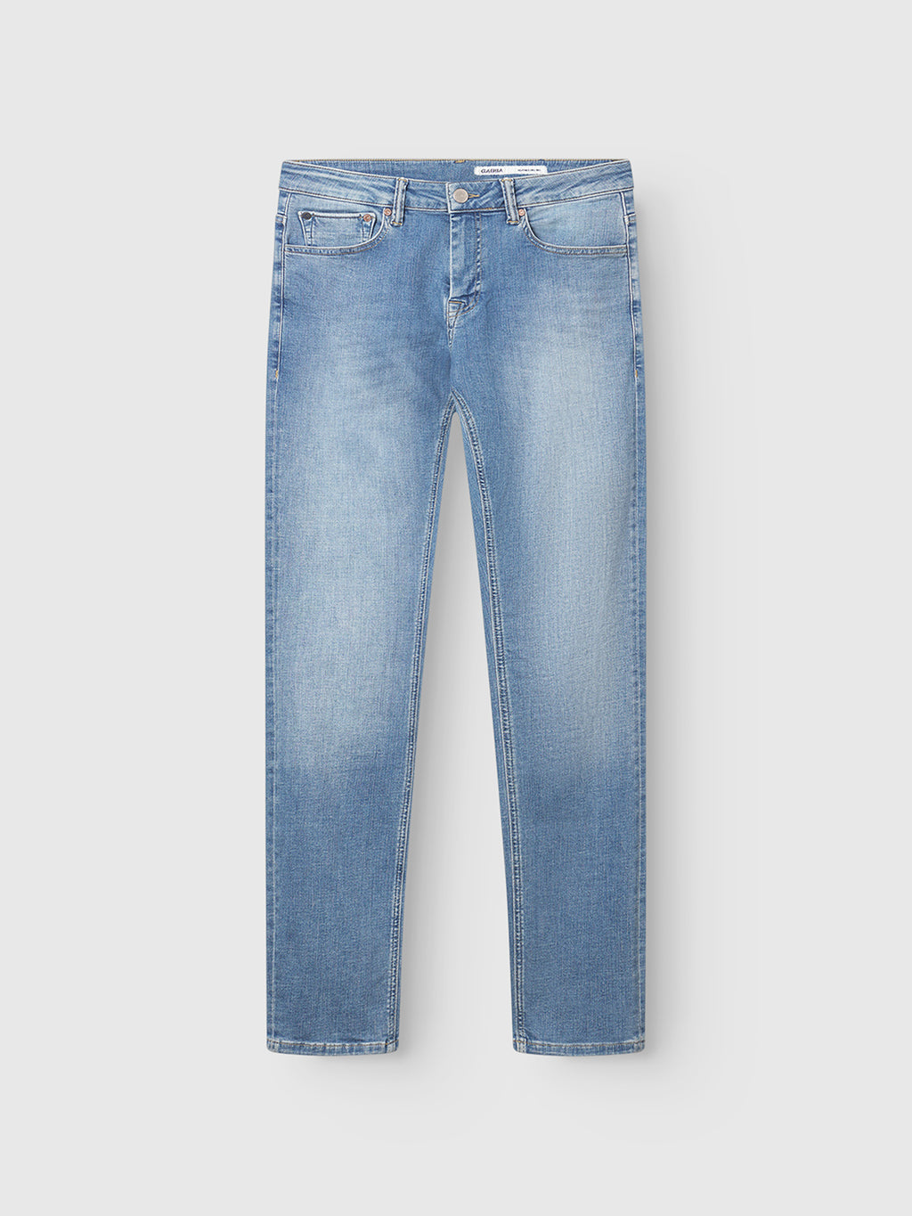 The GABBA Jones K2615 Lt. - Denim wash jeans feature a light blue hue, straight-leg fit, classic five-pocket design, zip fly with button closure, and are made from super-stretch fabric. Shown laid flat on a plain white background.