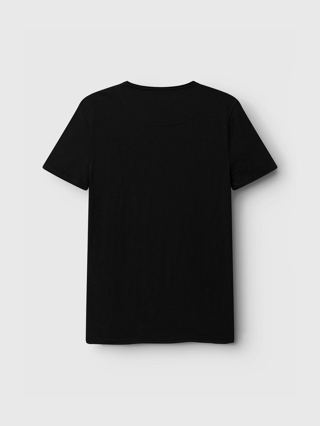 The Konrad Straight Slub Tee by GABBA, in black, is shown from the back against a light gray background. This cotton slub yarn tee features a round neckline, short sleeves, and a regular fit.