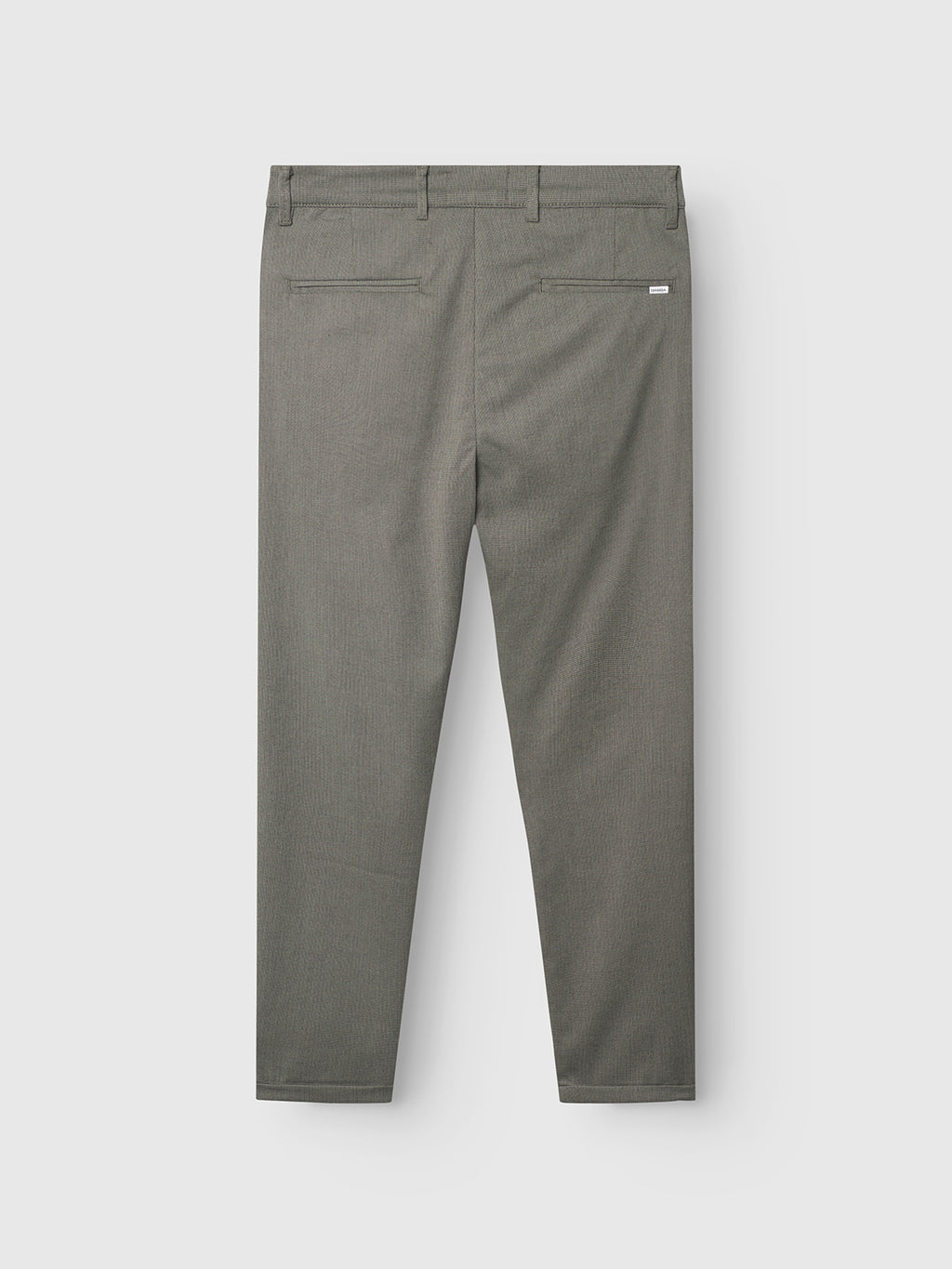 Back view of Gabba Pisa Domo Pants - SS25Army featuring belt loops, two back welt pockets, and a small white tag above the right pocket, made from high-stretch fabric and shown on a plain light gray background.