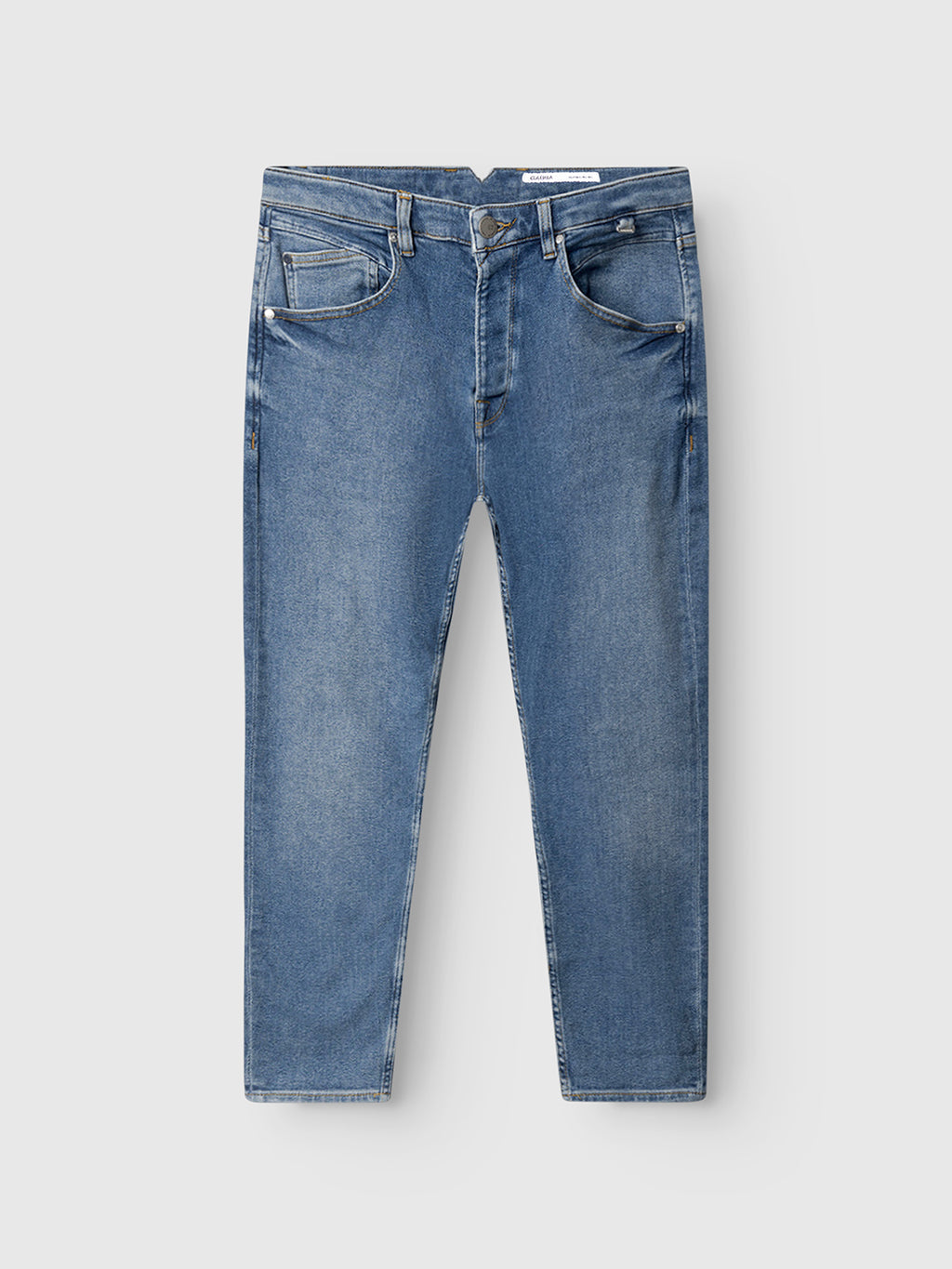 The GABBA Alex K3948 Jeans in denim wash feature a classic five-pocket style, worker-cut waistbands, belt loops, and front button-zip closure, displayed on a light gray background.