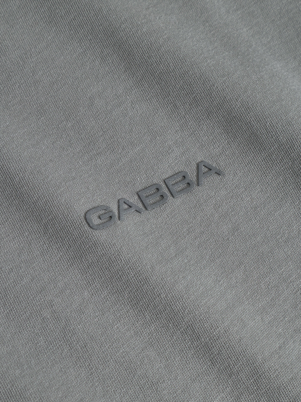 Close-up of the Gabba Dune Logo SS GOTS t-shirt in Dust Sage Green, featuring GABBA embroidered in matching thread at the center.