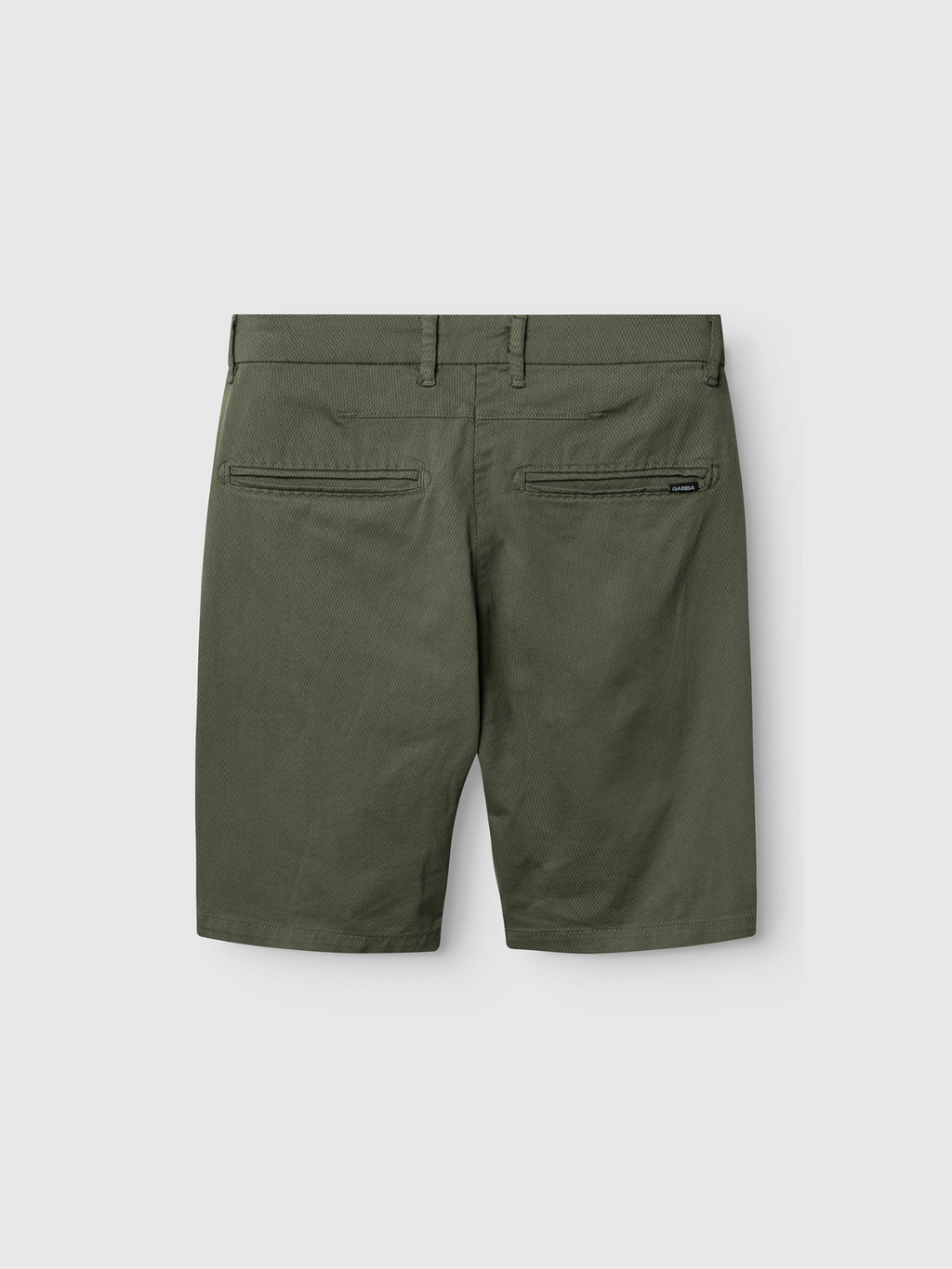 Gabba Jet K3280 Dale Shorts in Deep Lichen Green, shown from the back with belt loops, two back welt pockets, and a small black tag on the right pocket, offer all-day comfort against a plain light gray background.