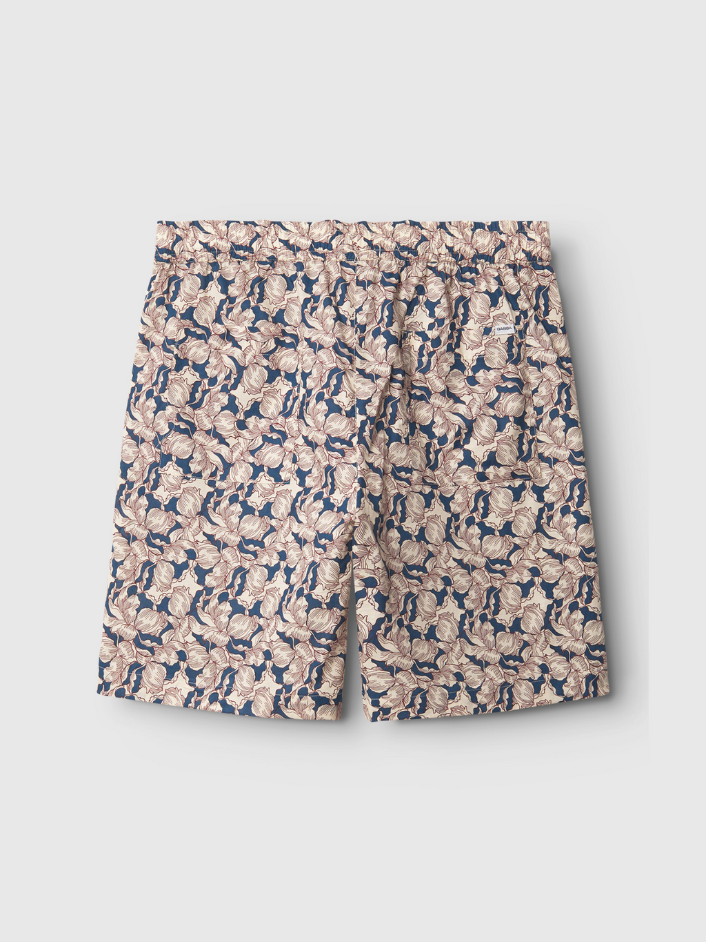 The Gabba Porter Epo - Blue Pattern mens boxer shorts feature a premium summer-inspired floral print in beige, navy, and light pink. Made from 100% cotton and shown flat on a plain light gray background.