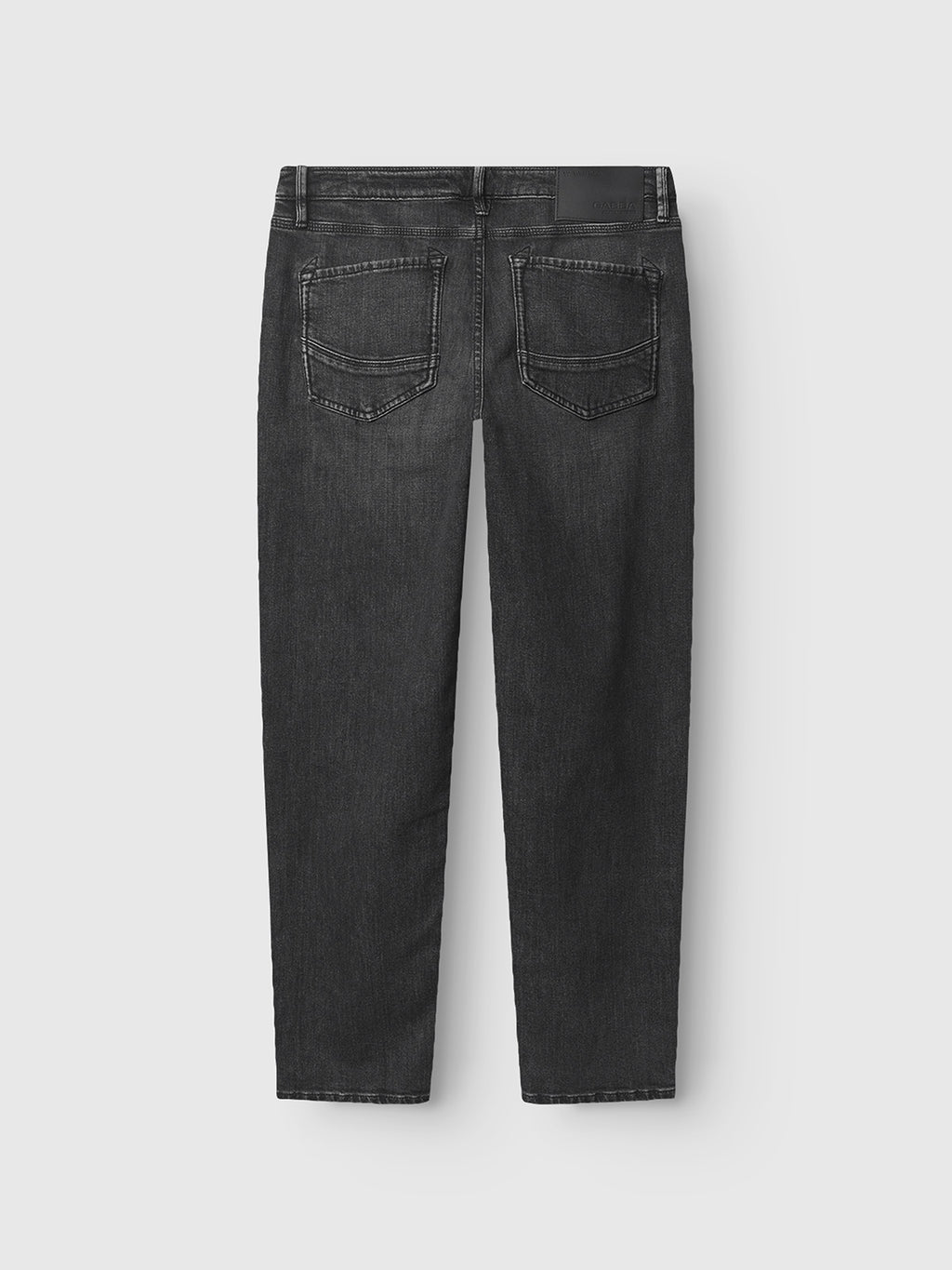 Gabbas Carl Dlak - Black Denim features a loose fit, straight leg, back pockets, and belt loops. Shown from the back, laid flat on white—a vintage-inspired essential in black jeans.