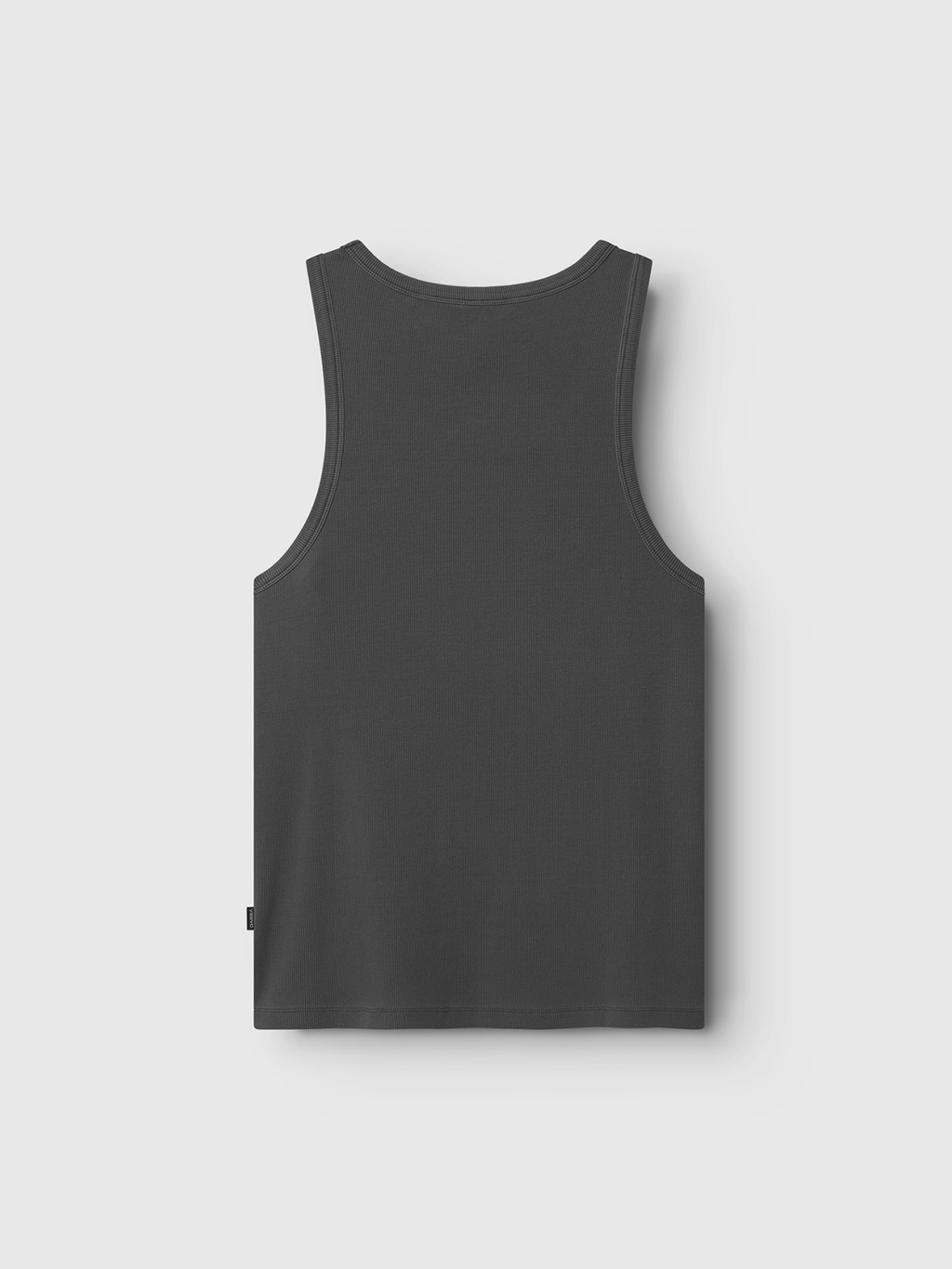 The Gabba Orsen - Dark Grey tank top, made from soft cotton, is shown from the back and laid flat on a light gray background—ideal for breezy summer days.