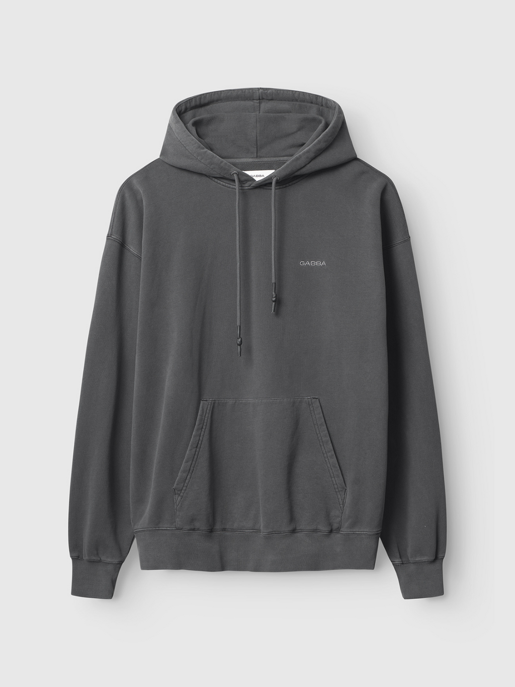 The Gabba Mars - Black is a premium dark gray hooded sweatshirt featuring an embroidered logo, kangaroo pocket, drawstrings, and ribbed cuffs and hem, showcased against a light background.