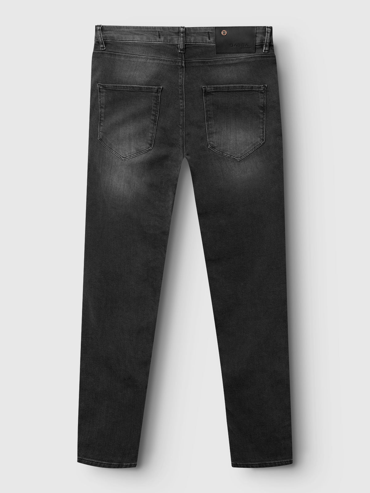 The GABBA GABrey Thor Jeans in denim wash feature a straight leg, two back pockets, belt loops, and a black leather waistband patch—ideal for a relaxed style.