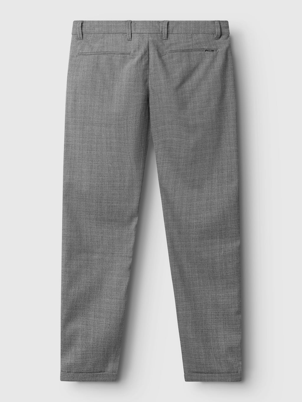 GABBA Pisa Cross Lt Grey pants laid flat, back view, featuring two welt pockets and belt loops. The metro-style straight-leg cut is crafted from high-stretch cotton-blend fabric with a subtle textured pattern.