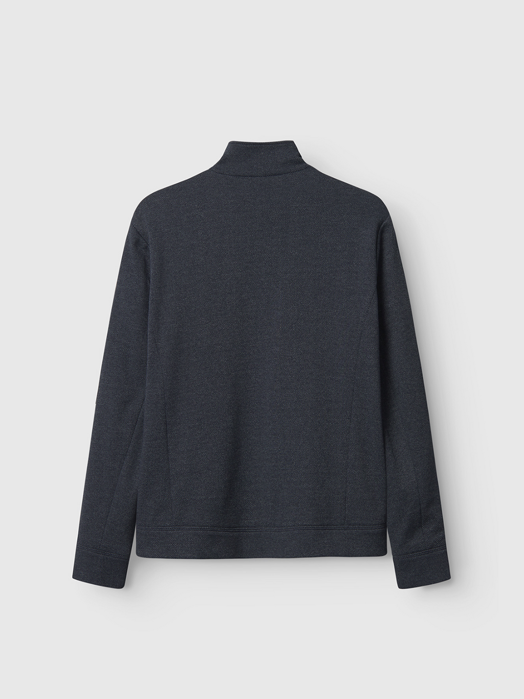 The Gabba Nik Tweed - Navy jacket is displayed flat from the back, featuring long sleeves, a stand-up collar, straight hem, and hidden side pockets. The dark navy tweed layer contrasts against a light background.