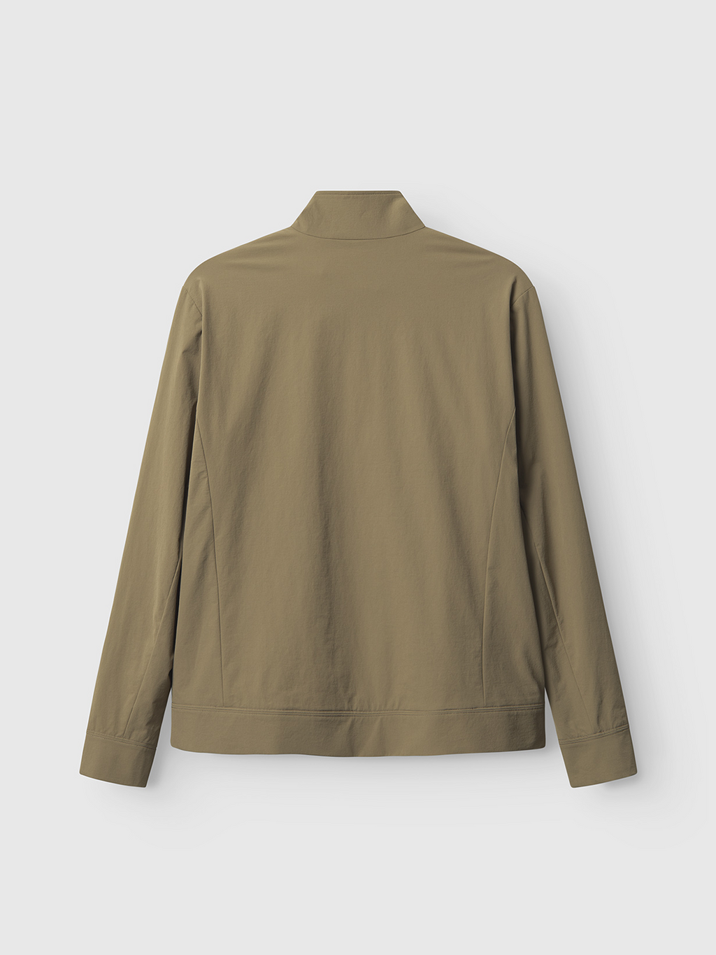 The Gabba Nik Tech - Army jacket is showcased from the back against a white background. In khaki green with a sleek design, it features long sleeves, a collar, and tech material for an on-the-go lifestyle. Its seamless look offers no visible buttons or embellishments.