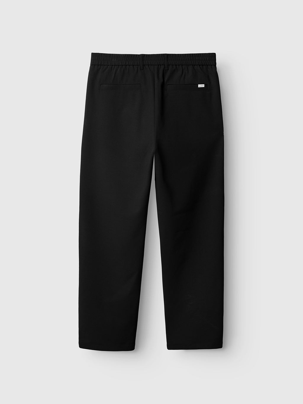 Gabba Napoli 19 Phin GRS - Black wool blend straight-leg tailored trousers with an elastic waistband, pleated front, and two back pockets, shown on a flat light gray background.