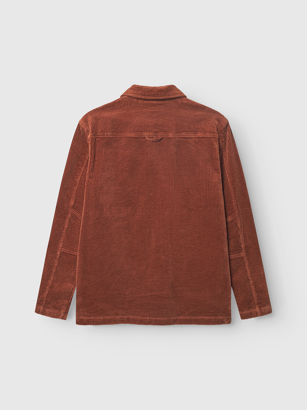 The Libre AX Cord - Brown Rust overshirt by Gabba is shown from the back against a plain white background, featuring long sleeves and a straight hem.